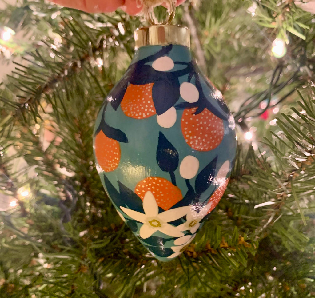 Hand-painted Orange Blossoms Teardrop Bauble