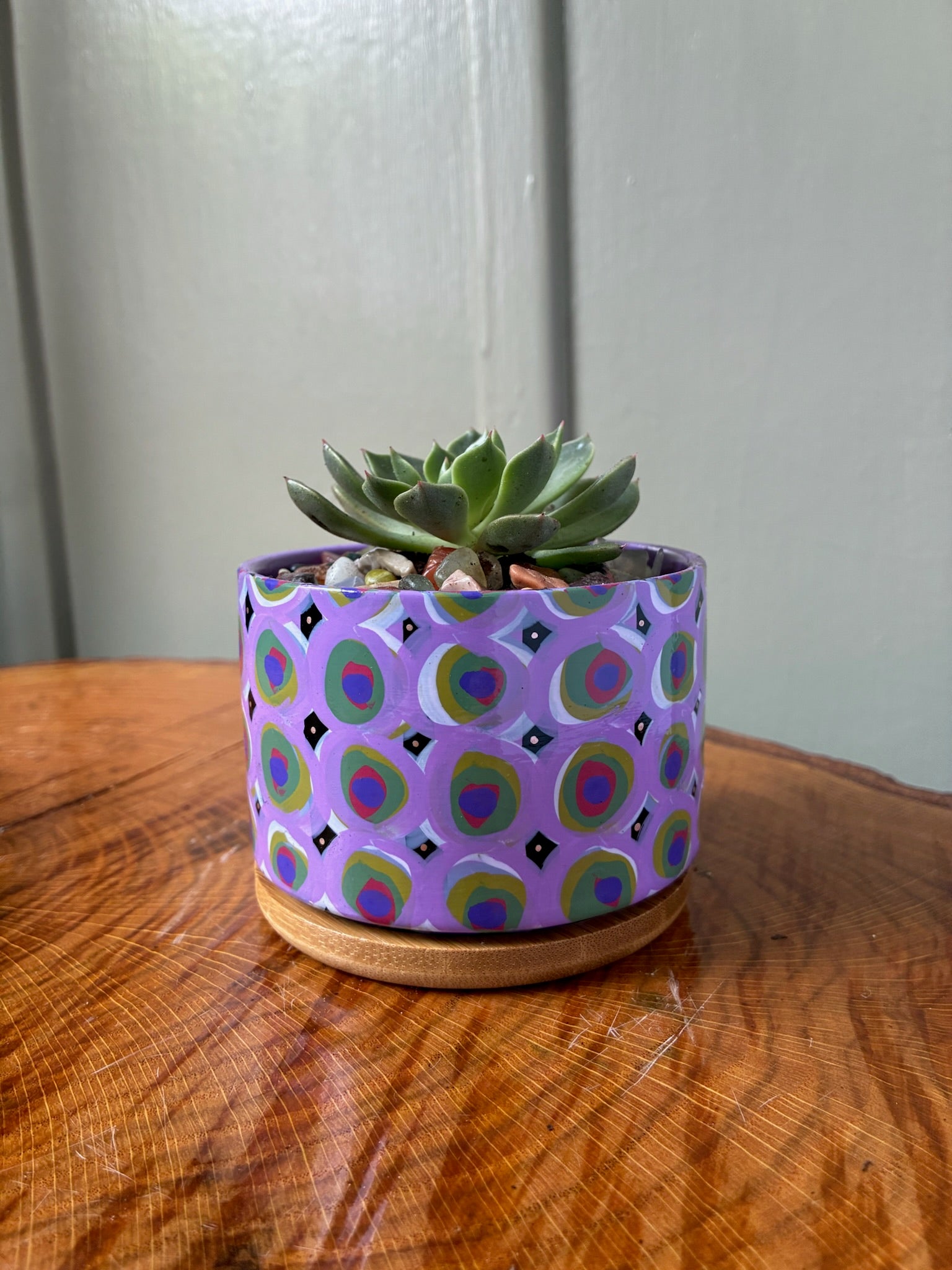 Layered Circles- purple black green and rose gold