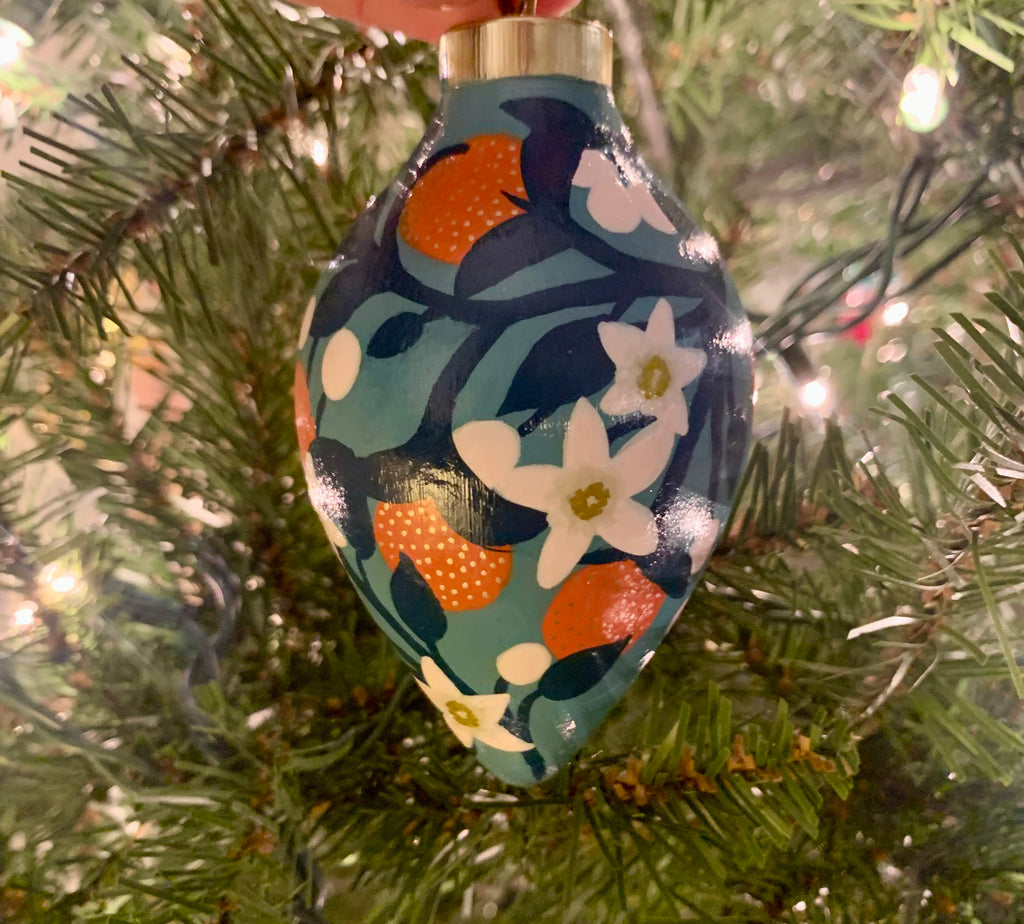 Hand-painted Orange Blossoms Teardrop Bauble