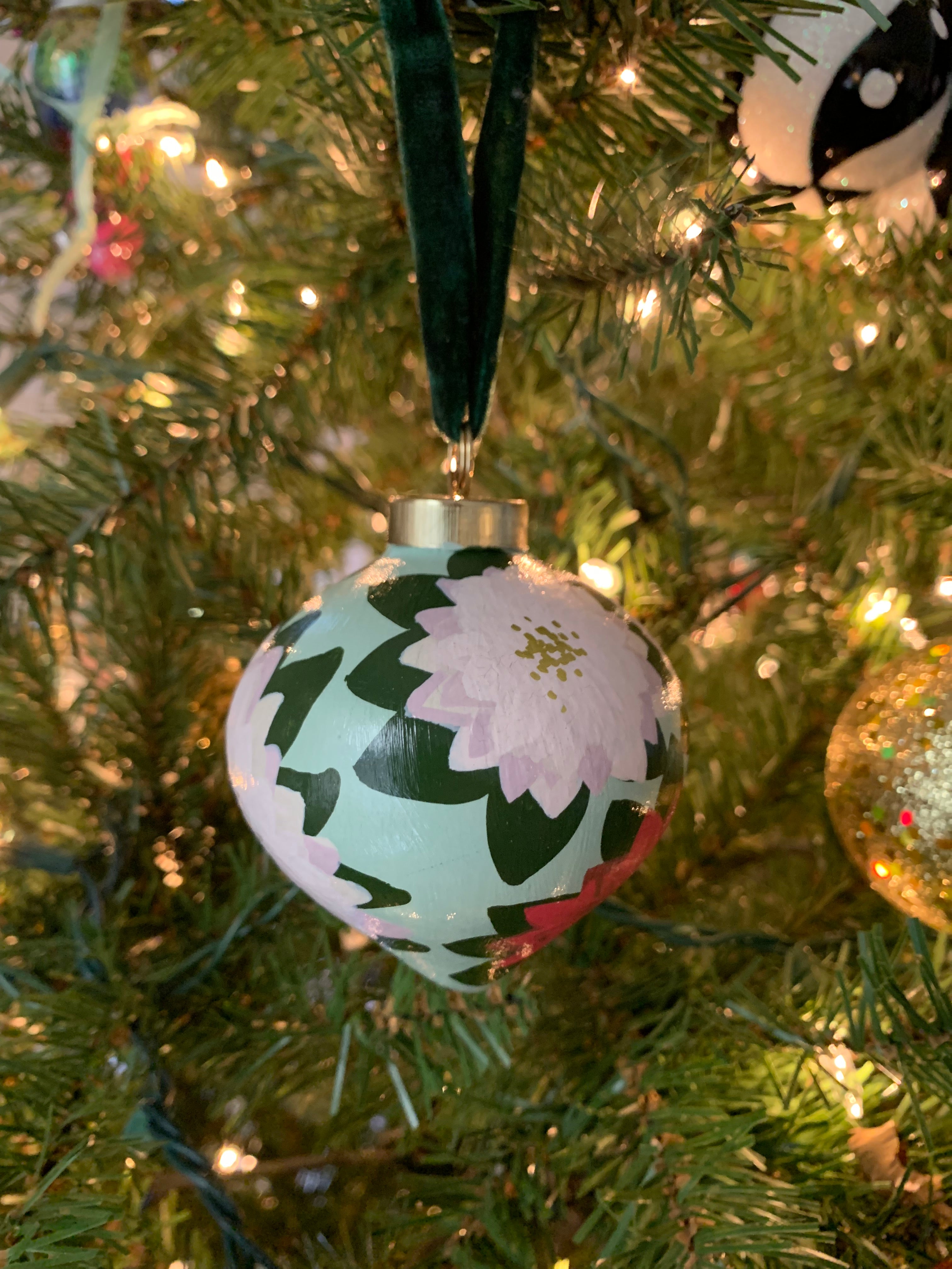 Hand-Painted Poinsettia Inspired Ceramic Drop Bauble
