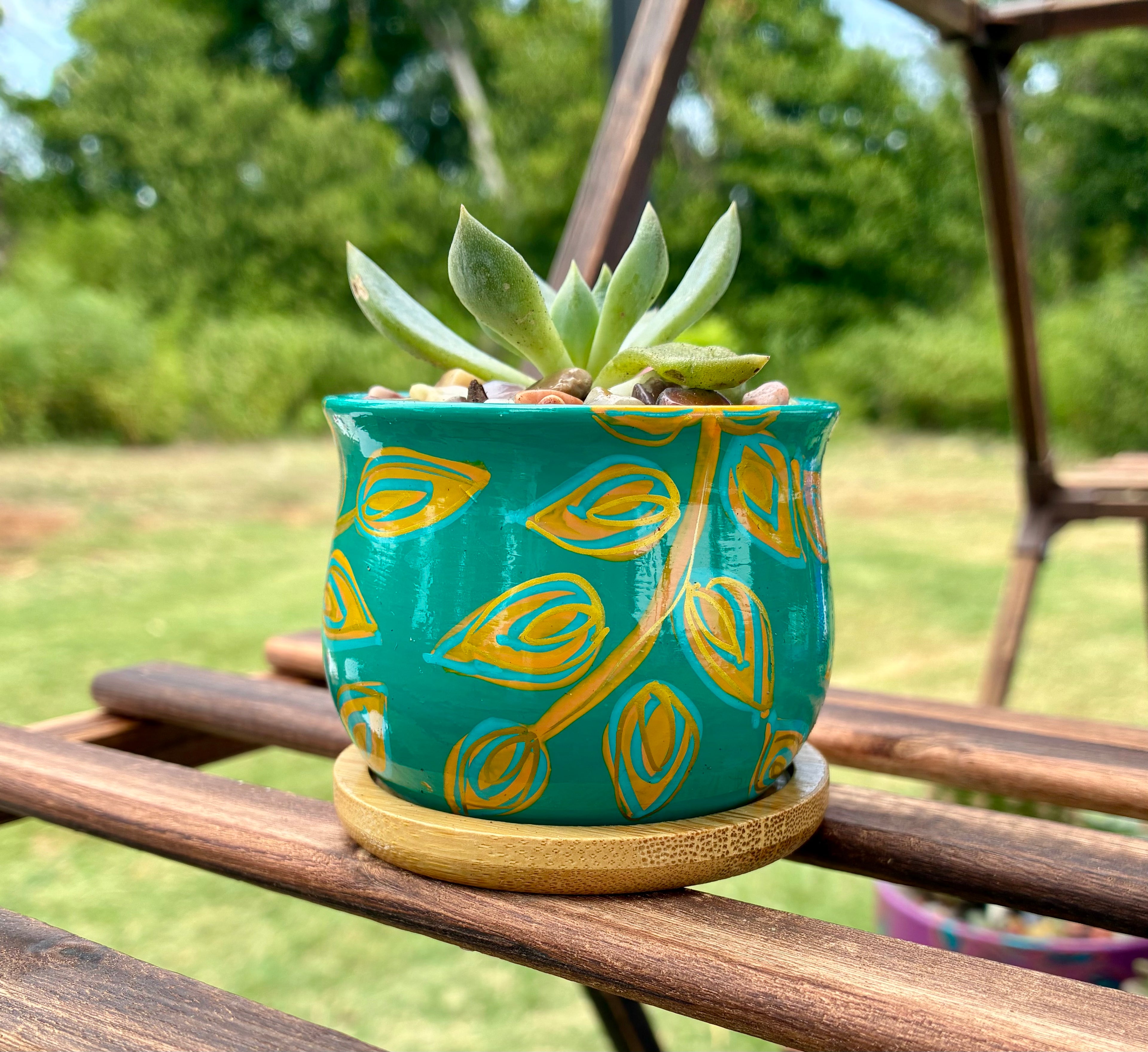 Layered Leaves- teal and gold