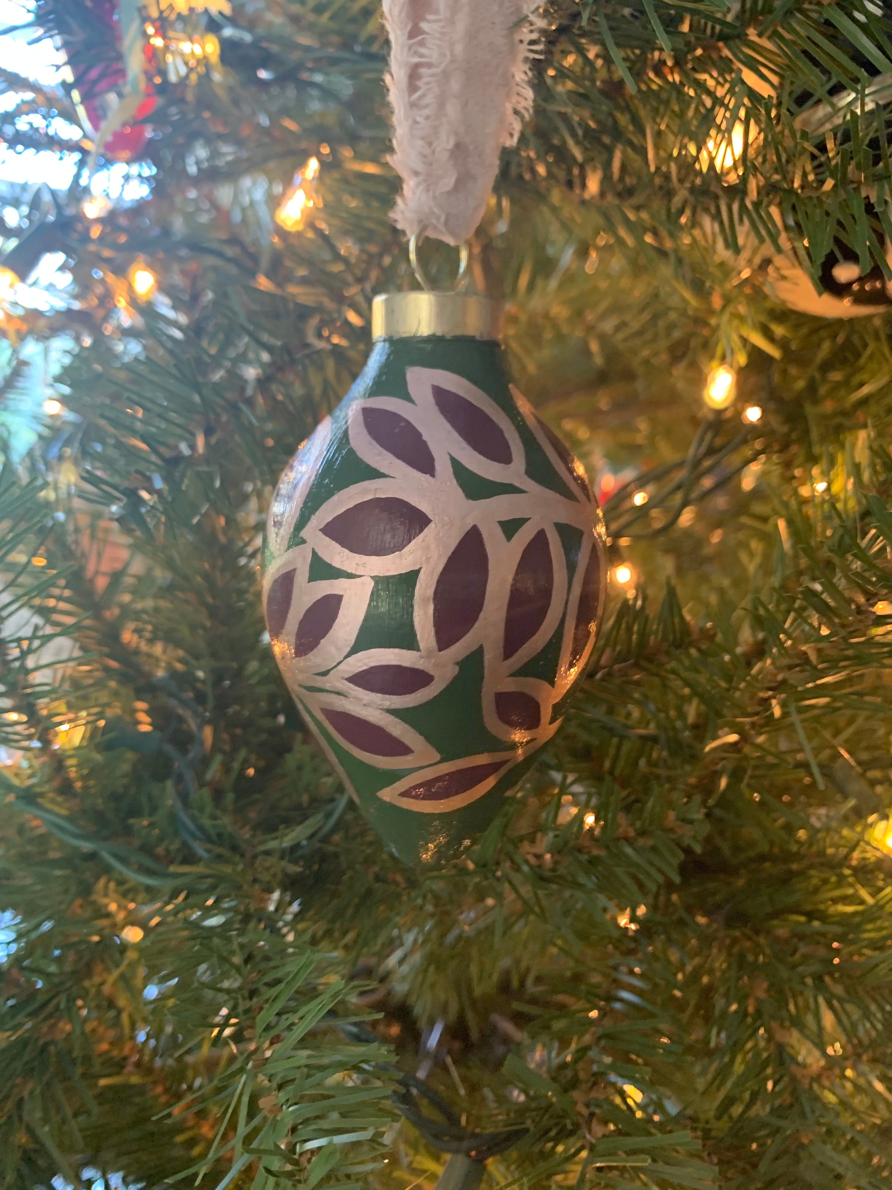 Hand-painted Leaf Ceramic Teardrop Bauble in Burgundy and Rose Gold