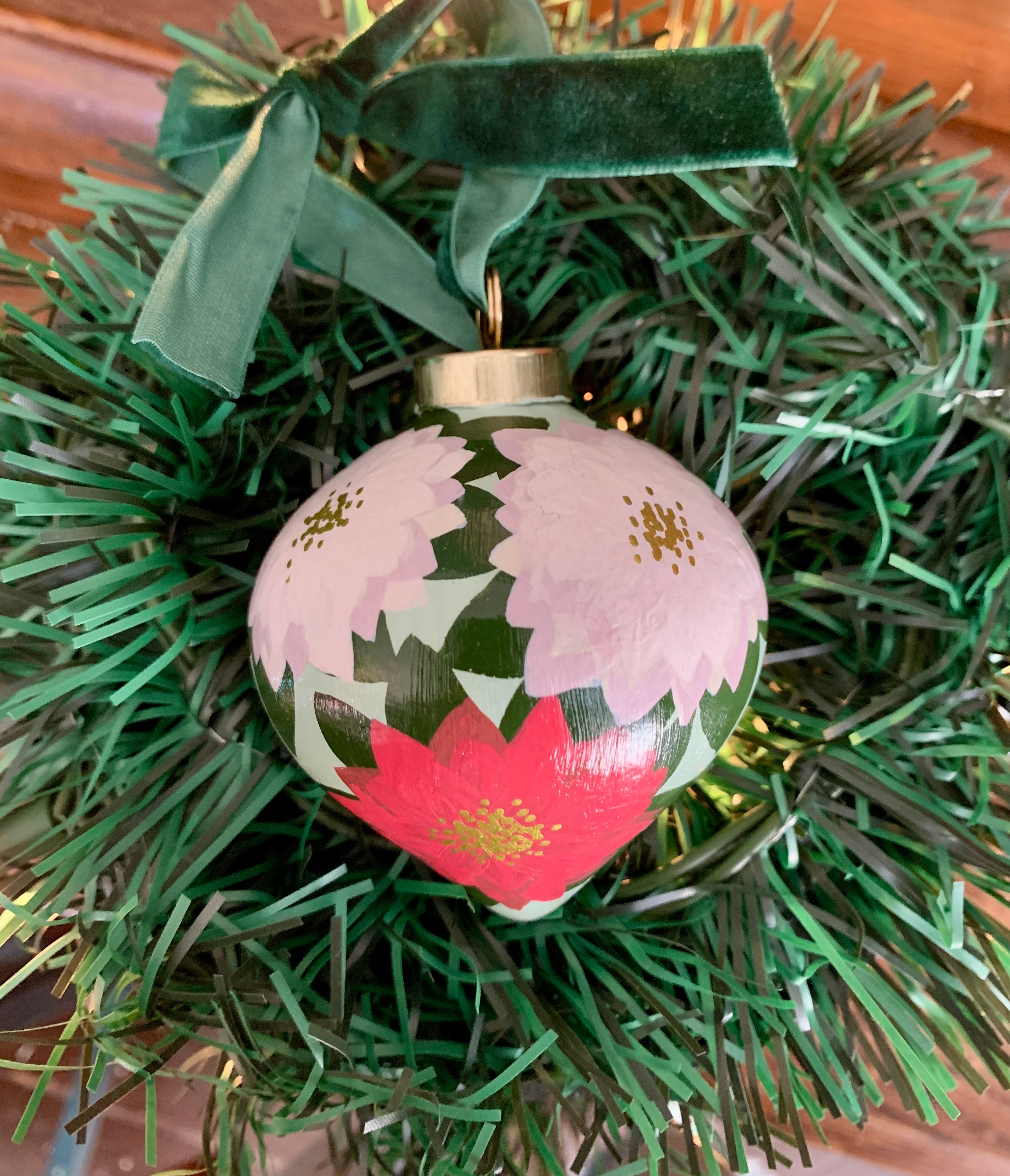 Hand-Painted Poinsettia Inspired Ceramic Drop Bauble