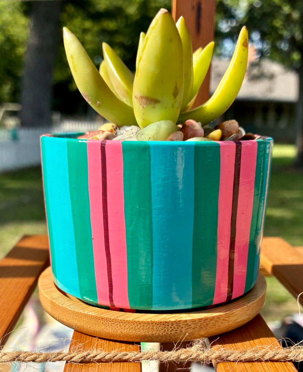 Accented Stripes- teal, blue and flamingo pink with burgundy