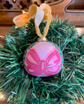 Large Pink Bow on Wreath Hand-Painted Ceramic Ornament