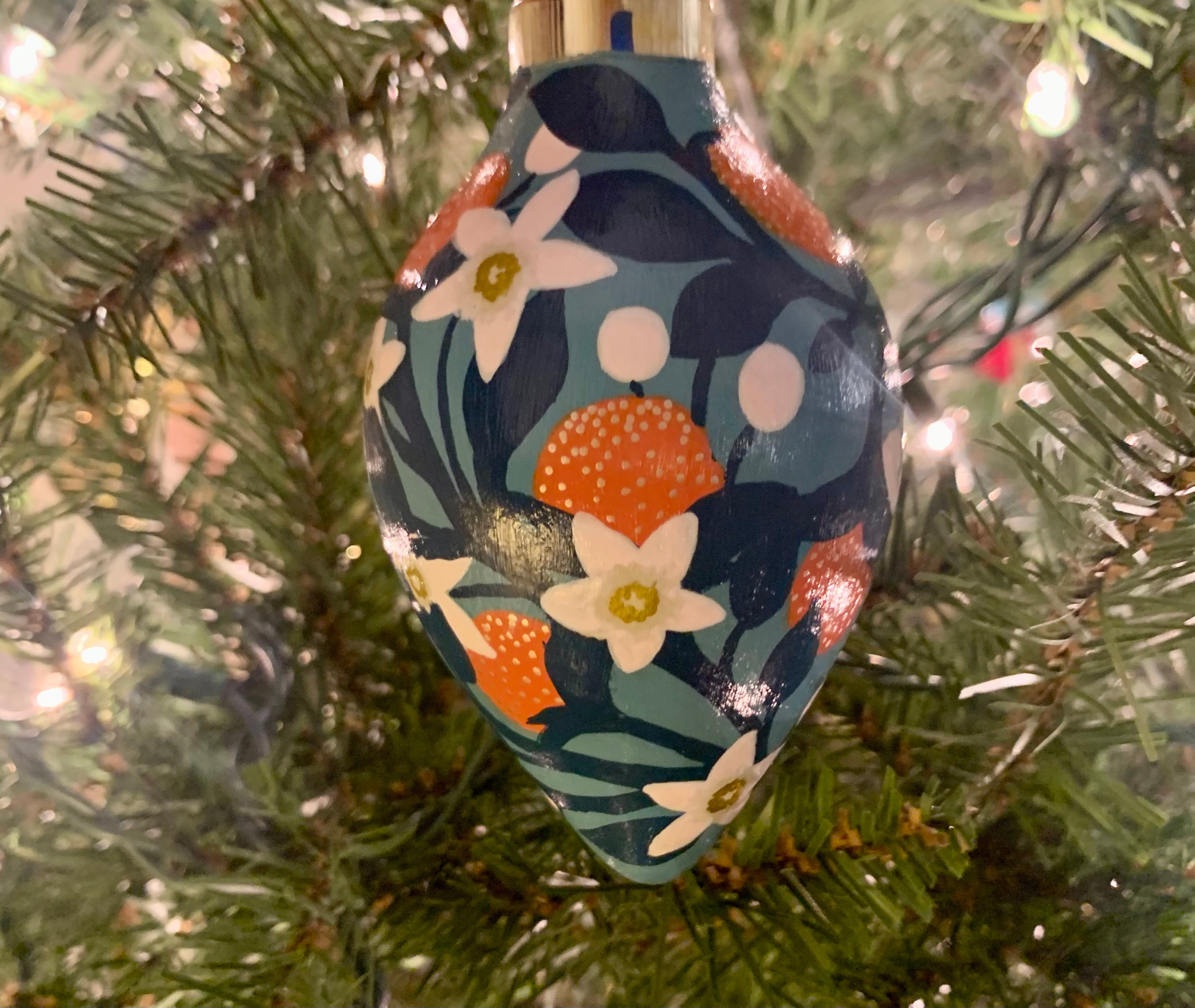 Hand-painted Orange Blossoms Teardrop Bauble