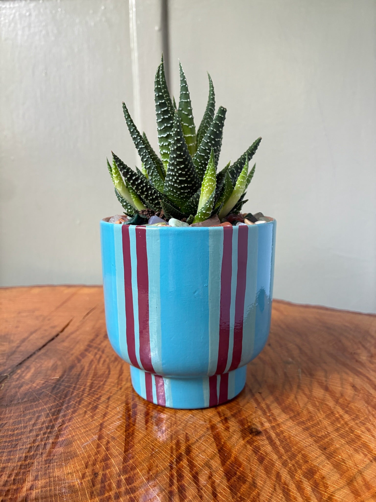 Accented Stripes- blues with burgundy
