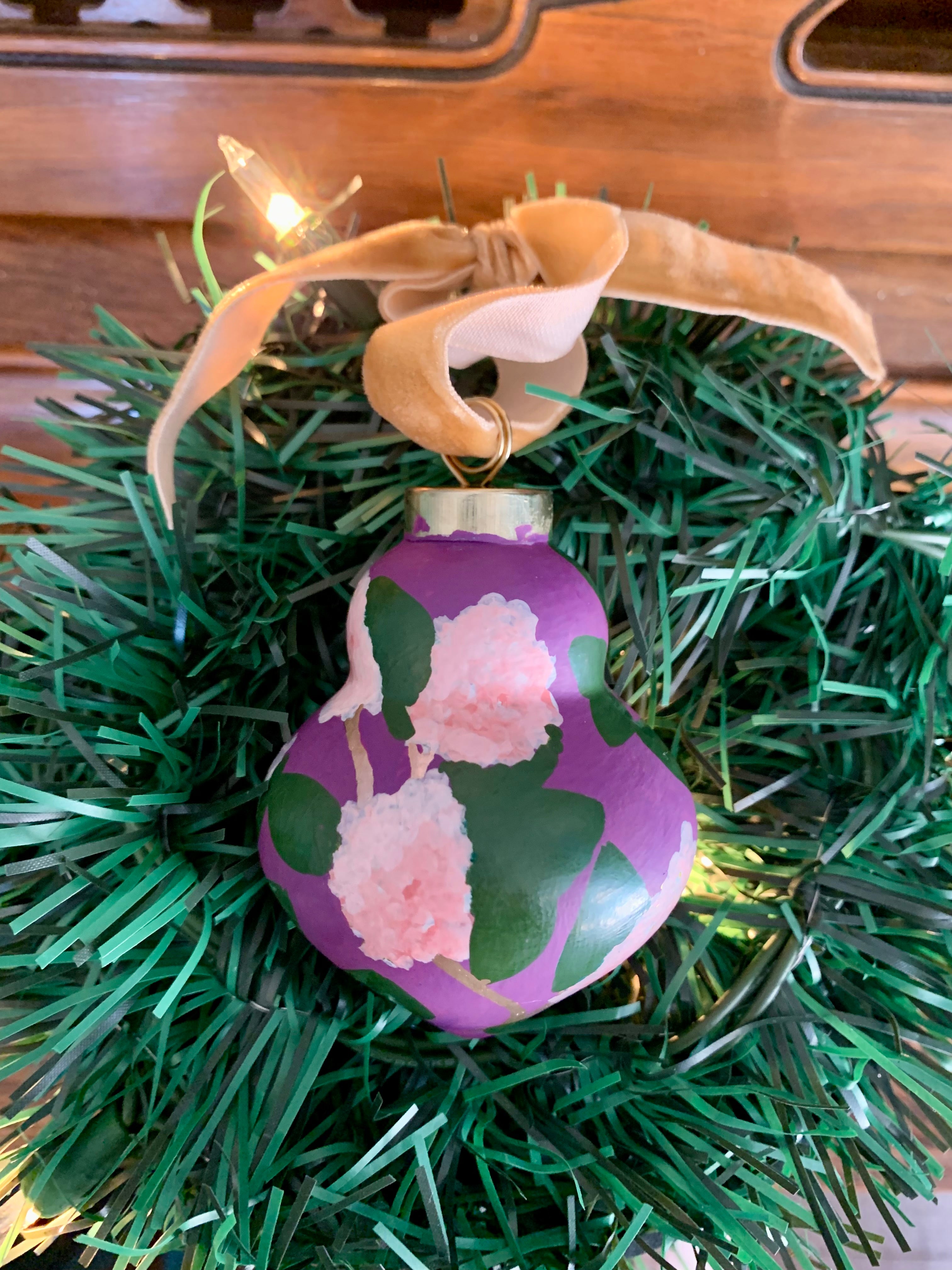 Hand-painted Dusty Rose and Cream Hydrangea Ceramic Ornament