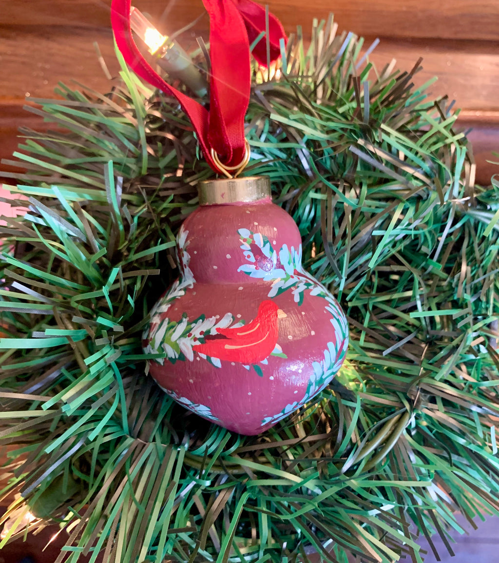 Hand-painted Ceramic Ornament Snowy Branches with Cardinal