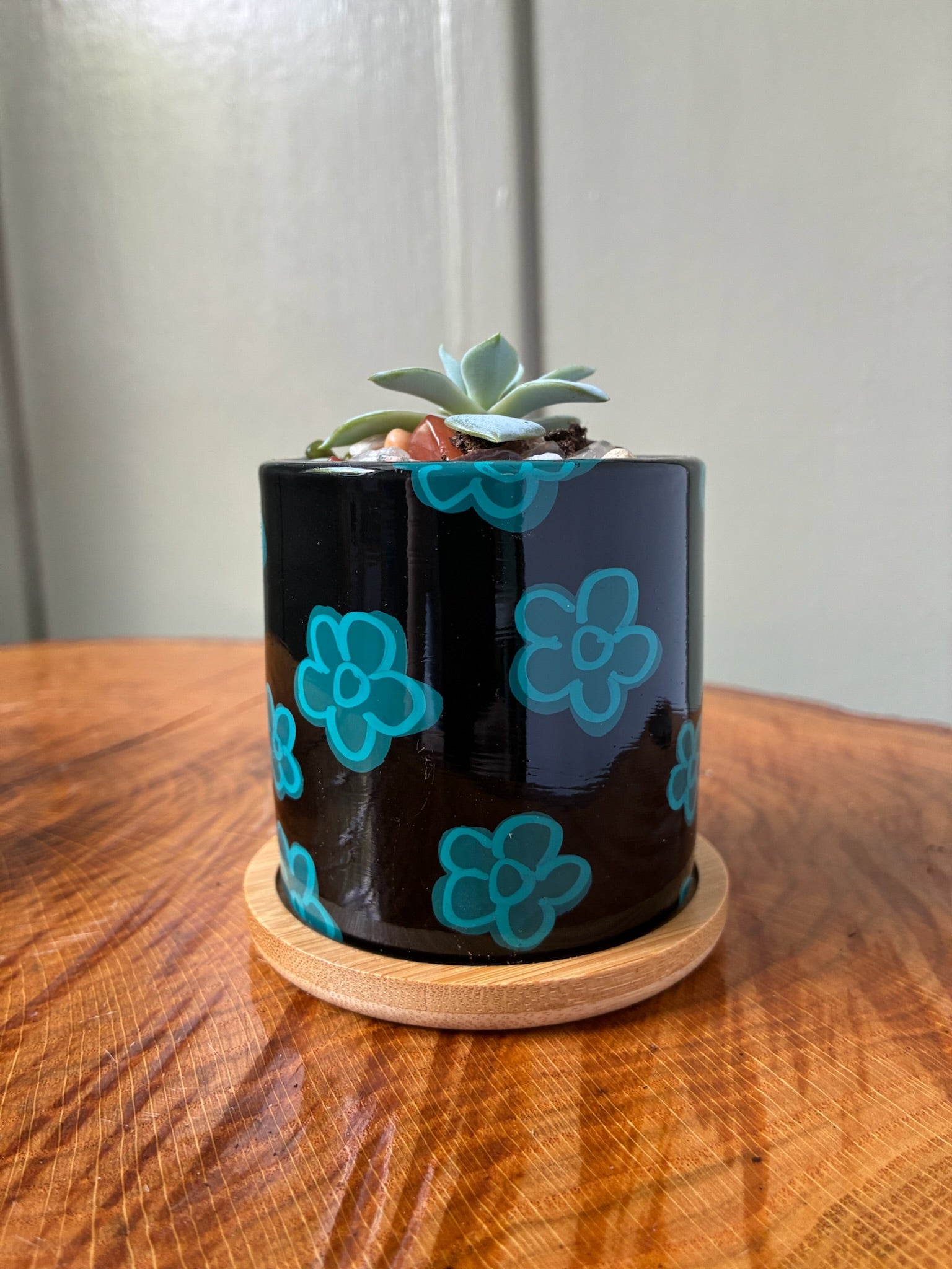 Flowers- teal on black