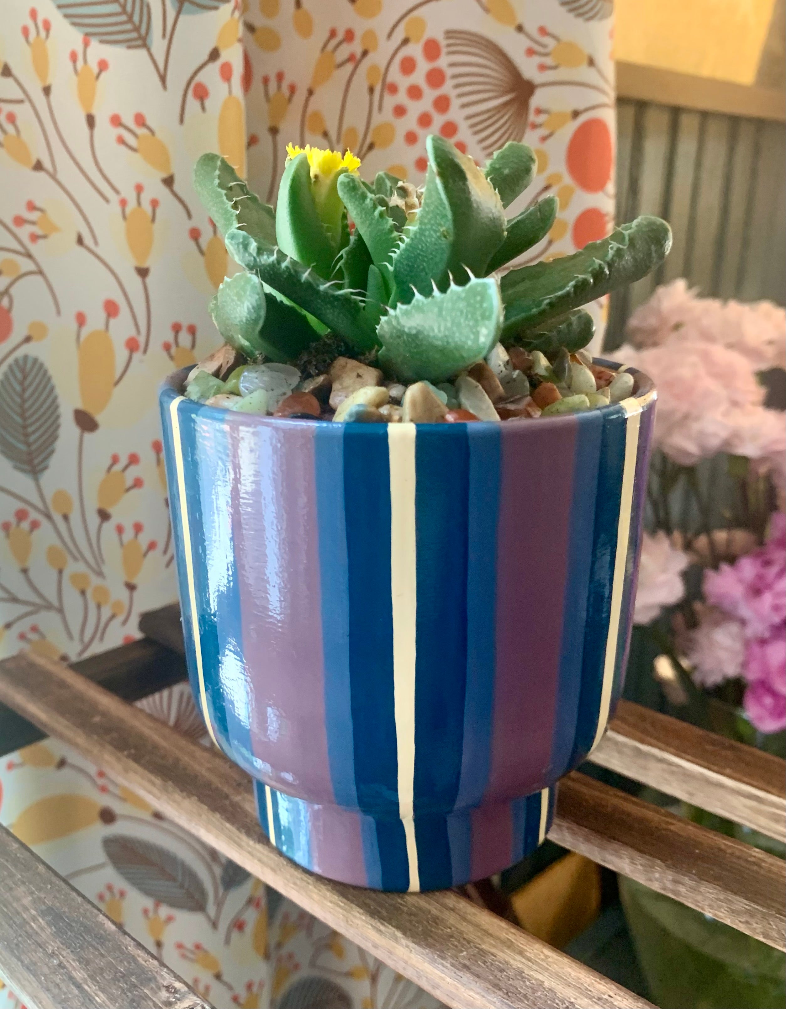 Accented Stripes- mauve and navy with buttercream