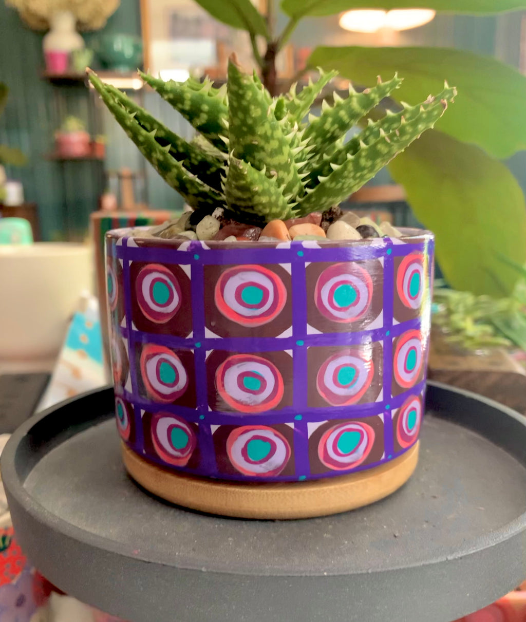 Layered Circles- purple plaid with turquoise