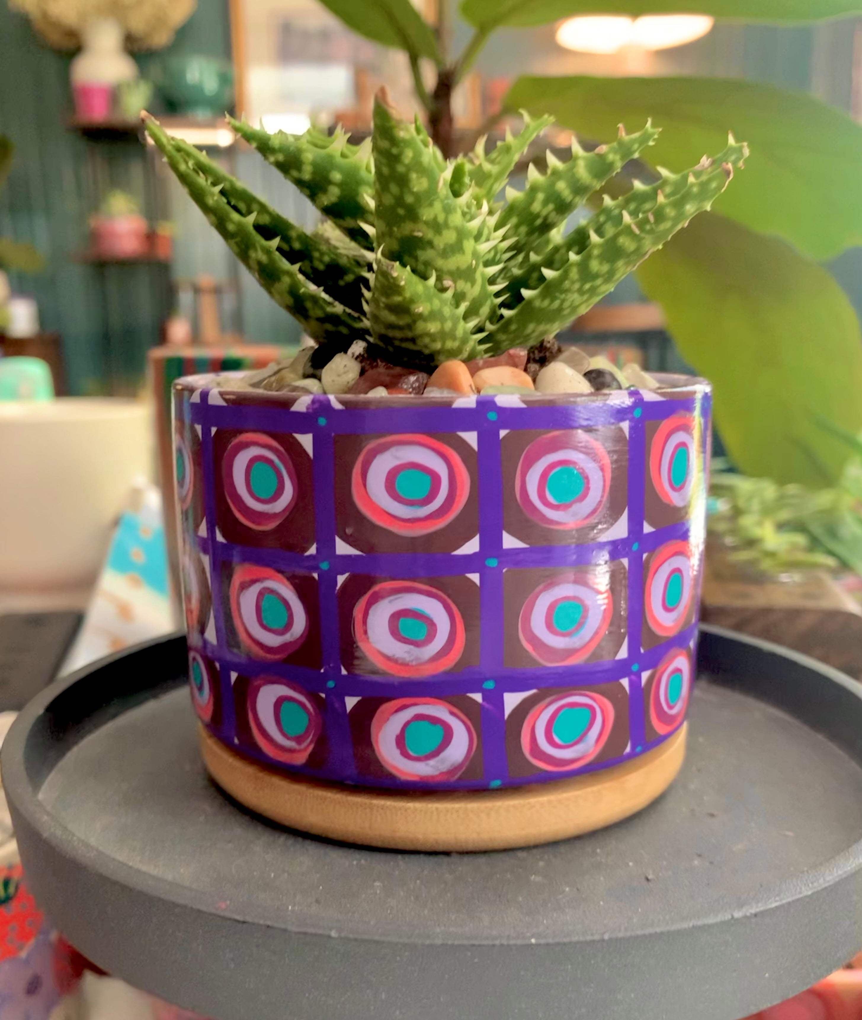 Layered Circles- purple plaid with turquoise