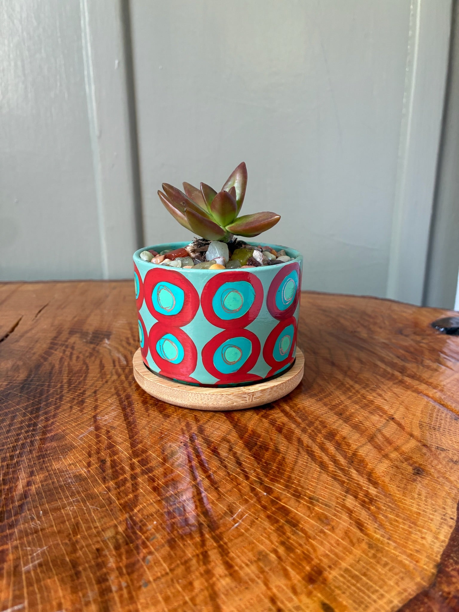 Layered Circles- red and mint with rose gold 