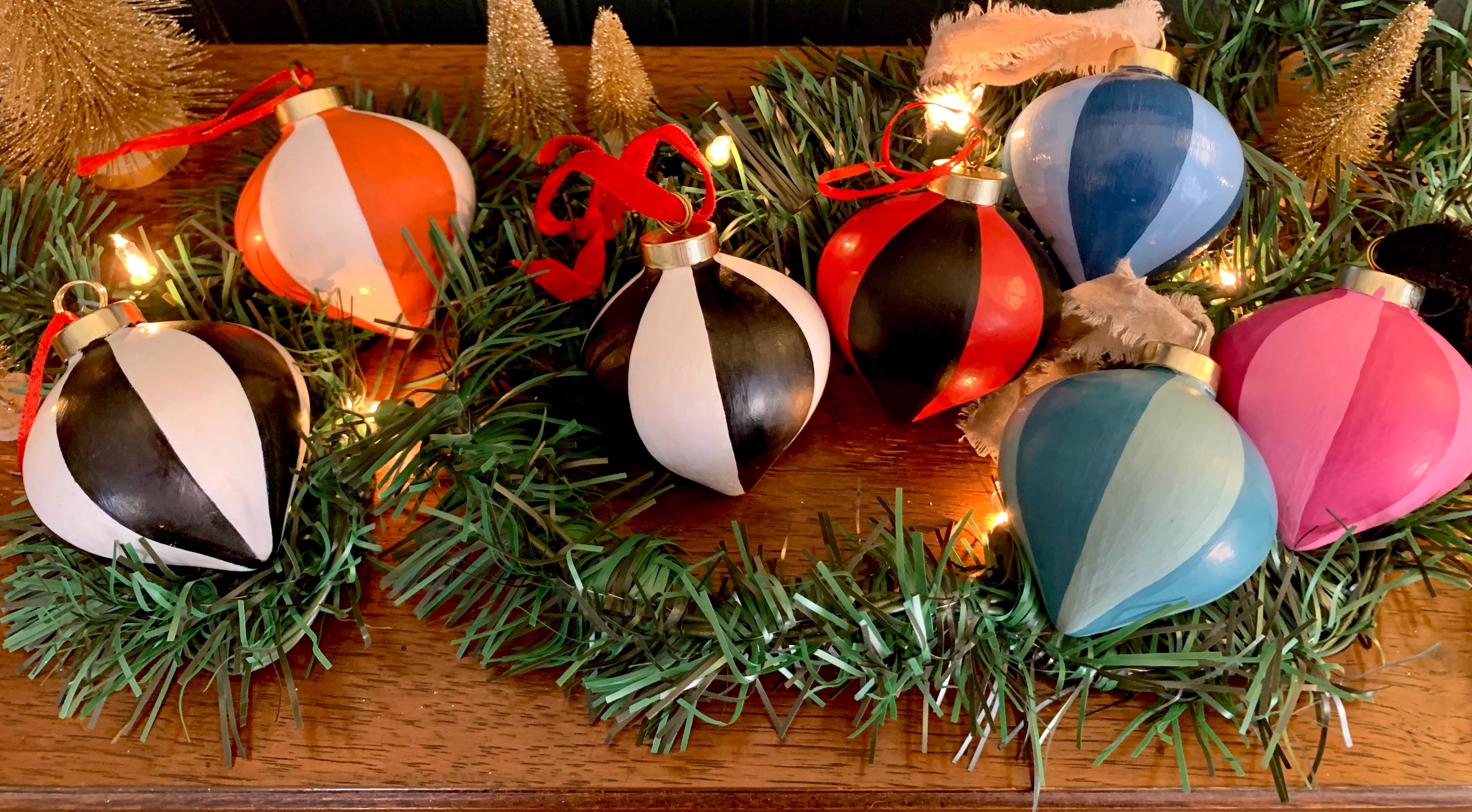 Hand-painted Striped Ceramic Drop Bauble (Multiple Color Combos Available)