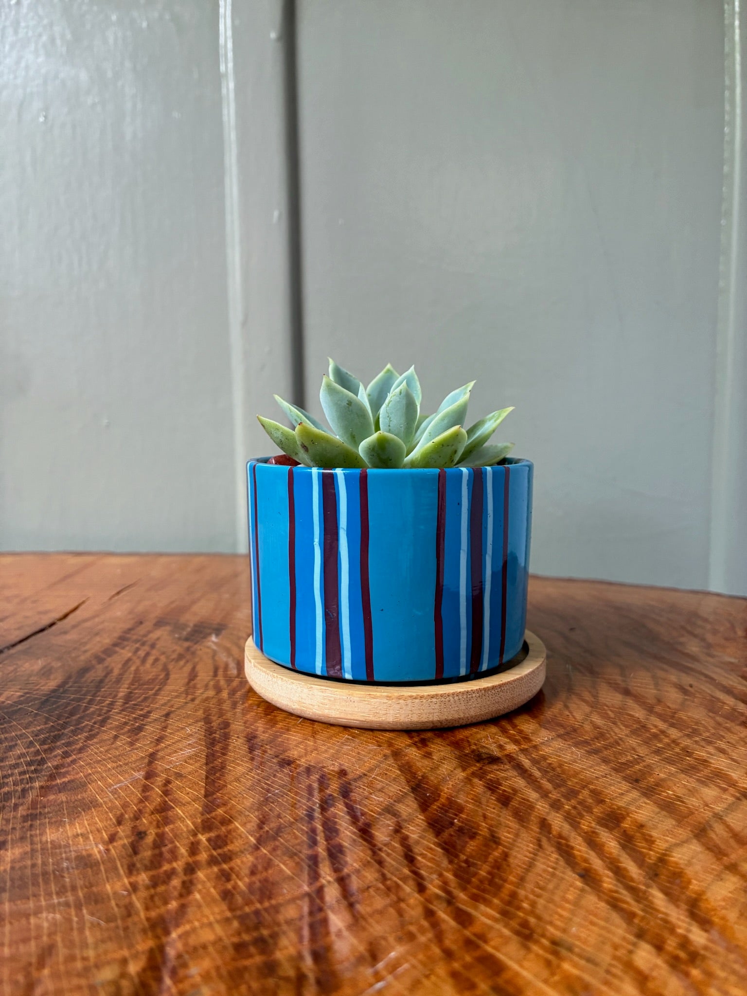 Thin Stripes- blues with burgundy