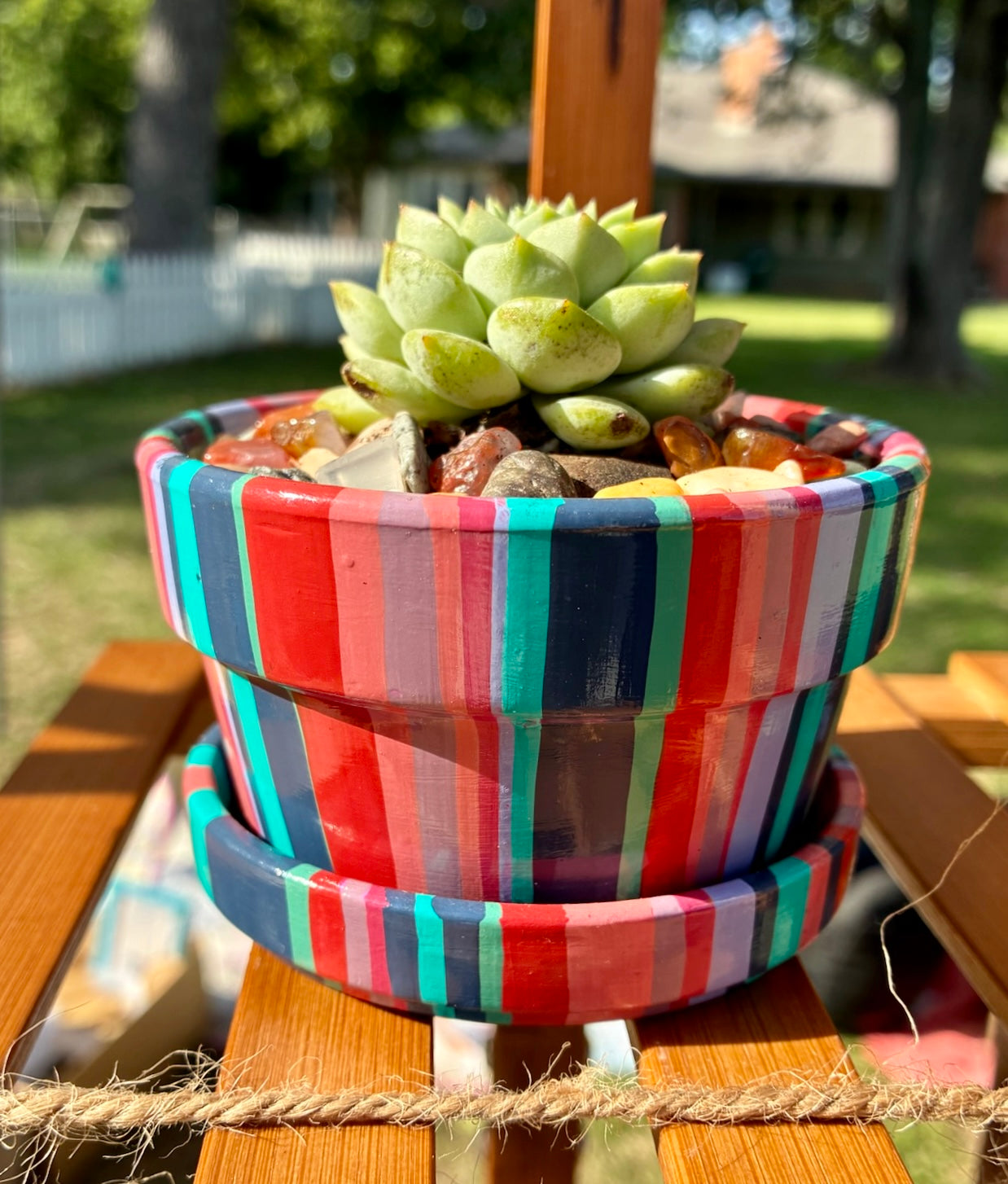 Thin Stripes- reds, turquoise, and navy